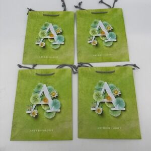 LOT of 4 New ANTHROPOLOGIE "A" Green Print Shopping Gift Bag Paper Tote